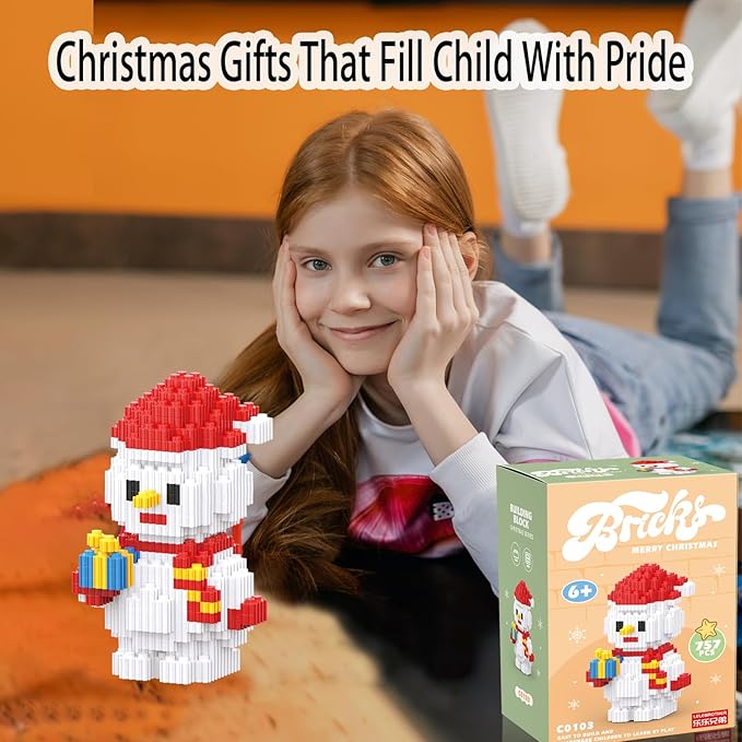 Christmas Building Blocks Snowman Compatible for Lego Christmas Micro Blocks Stacking New Toys Holiday Present Box New Year Birthday Gifts for Kids 6-12 Years Old (Snowman)