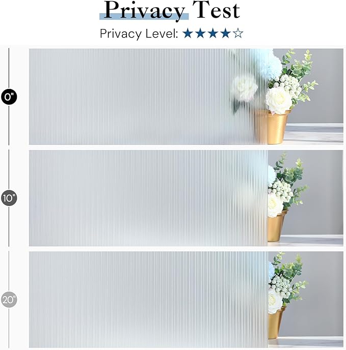 Haton Reeded Glass Window Privacy Film, Frosted Glass Window Film, Static Cling UV Blocking Stickers, Decorative Removable Cover for Bathroom Door Office, Non Adhesive 35.4" x 157.4"