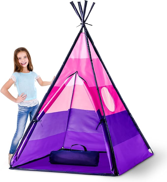 USA Toyz Happy Hut Teepee Tent for Kids - Indoor Pop Up Teepee Kids Playhouse Tents for Boys, Girls, Toddlers with Portable Storage Bag (Pink)