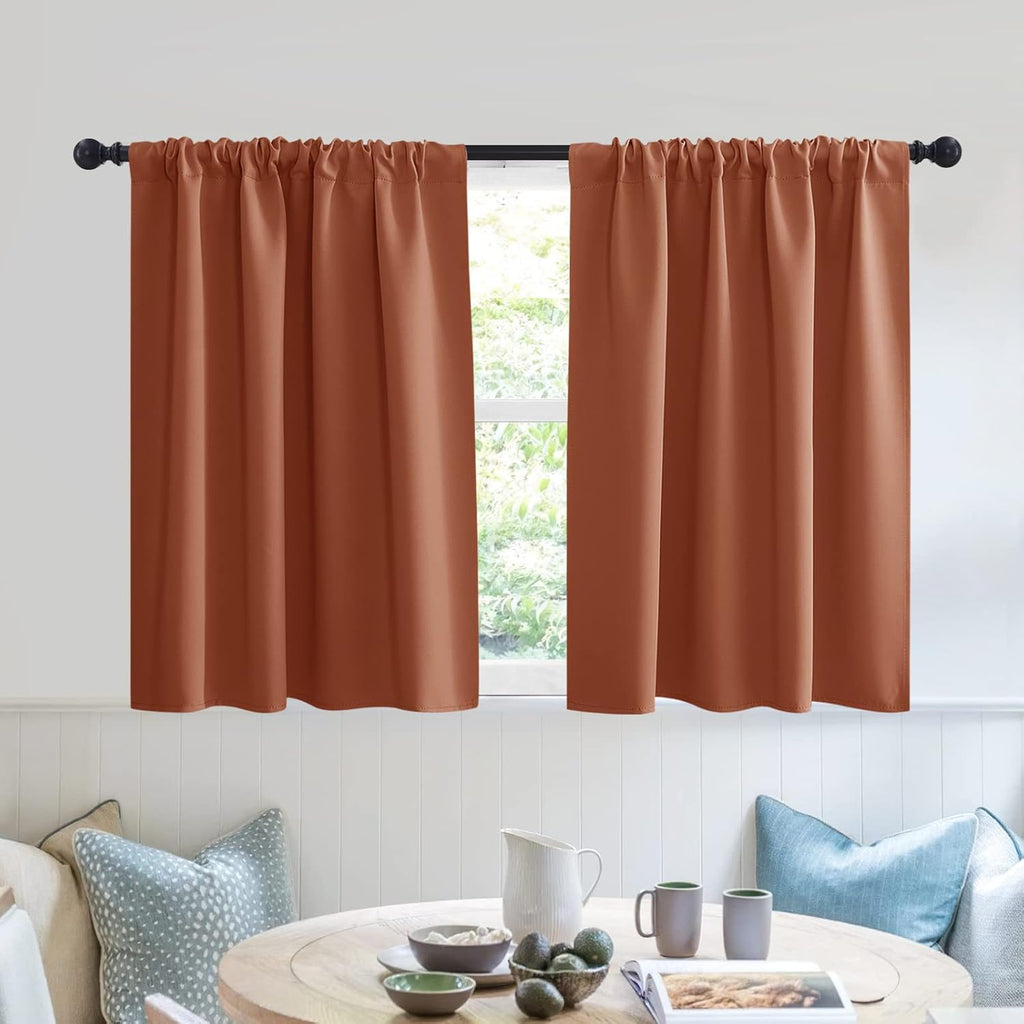RYB HOME RV Curtains for Camper Windows - Soft Thermal Insulated Small Window Curtain Tiers for Cafe Kitchen Bedroom Basement Glass Door Window, W 42 x L 30 inches, Burnt Orange, 2 Panels