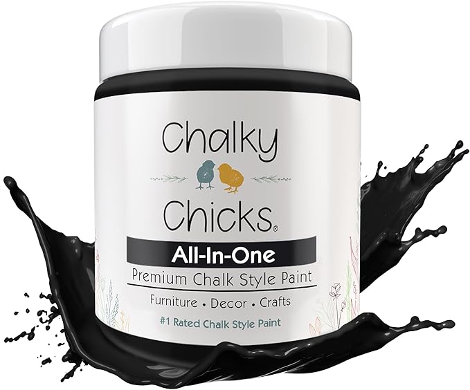 Chalky Chicks All-in-One Chalk Paint for Furniture or Cabinet - 4 Fl Oz - Matte Finish Starless Night Black for Metal, Wood Furniture Paint - No Sanding All-in-One for Home Decor & Crafts, USA Made