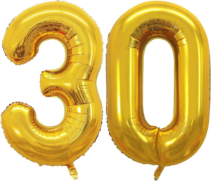 GOER Number 30 Balloons for 30th Birthday Party Decorations,42 Inch Jumbo Foil Helium Balloons for 30th Anniversary (Gold)