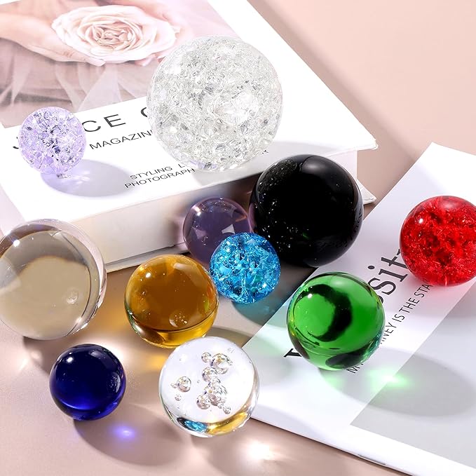 uxcell 30mm/1.2" Crystal Sphere Ball Ice Cracked Glass Solid Decorative Sphere Crystal Ball Prop Ornament for Feng Shui Divination Fortune Telling Tabletop Fountain Decoration, Lake Blue