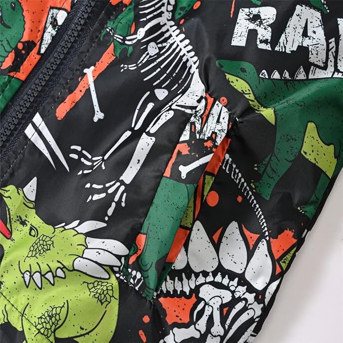 TUIJI Toddler Boys Girls Cartoon Print Zip Jacket Hooded Trench Lightweight Kids Coats Windbreaker Outdoor Cute Dust Coats