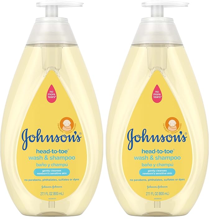 Johnson's Head-to-Toe Gentle Tear-Free Baby & Newborn Wash & Shampoo, Sulfate-, Paraben- Phthalate- & Dye-Free, Hypoallergenic Wash for Sensitive Skin & Hair, 27.1 fl. Oz (Pack of 2)