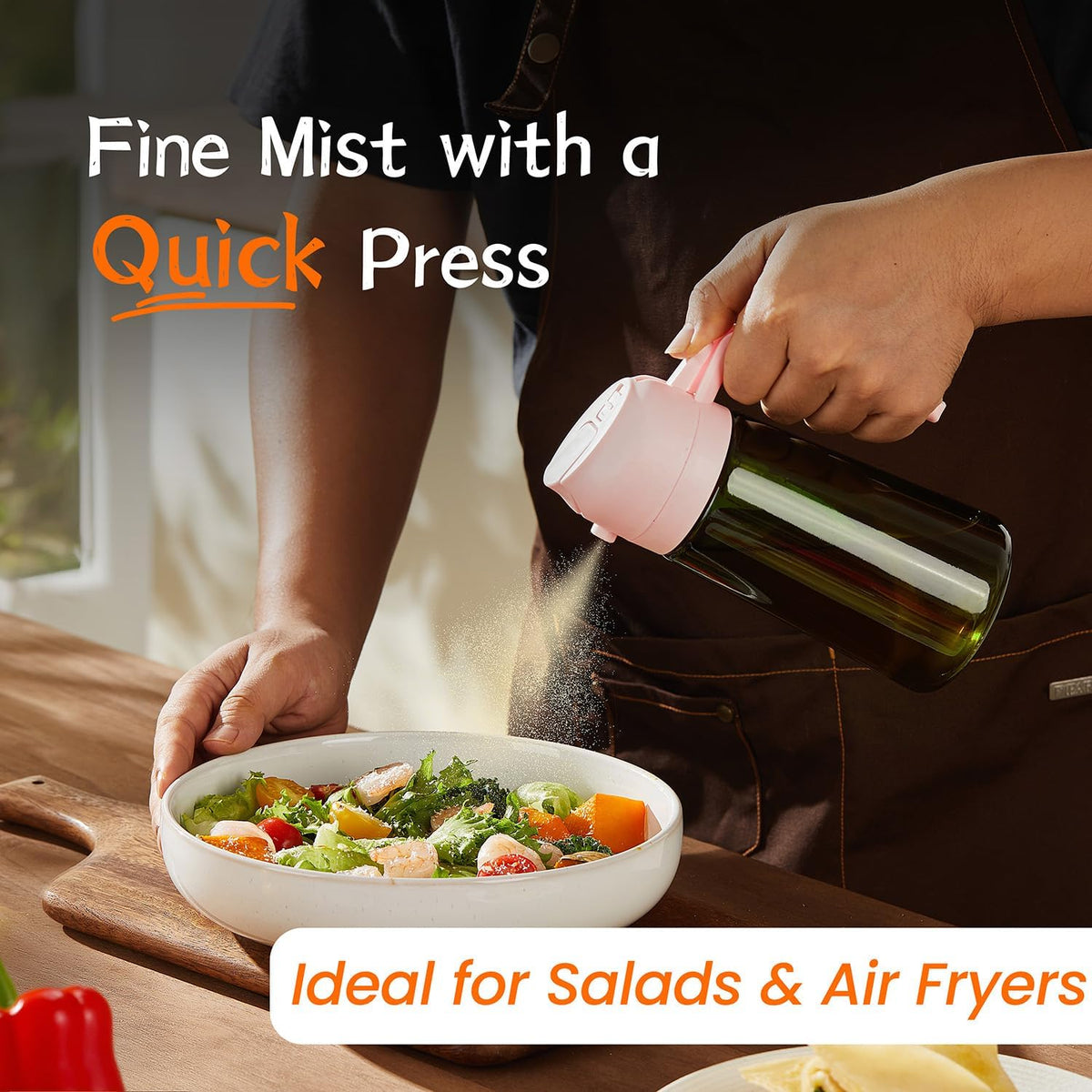 TrendPlain - Original 16oz/470ml Olive Oil Dispenser Bottle for Kitchen Gadgets and Air Fryer Accessories - Olive Oil Sprayer for Cooking w/Stickers - Black&Peach