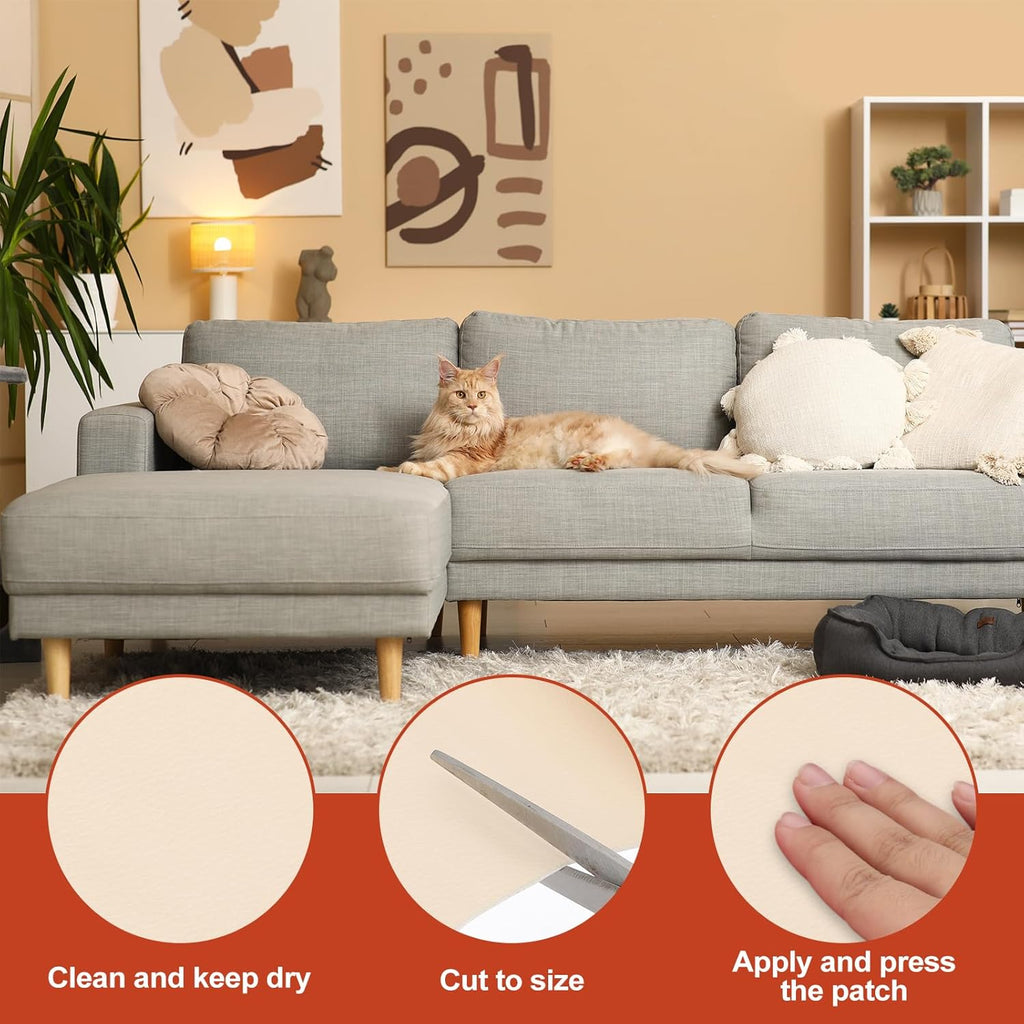 PATIKIL Leather Patches Tape for Furniture, 6.3 x 61 Inch Self Adhesive Vinyl Leather Repair Kit Cover Sheet for Couch, Sofa, Car Seats, Office Chair, Rice White