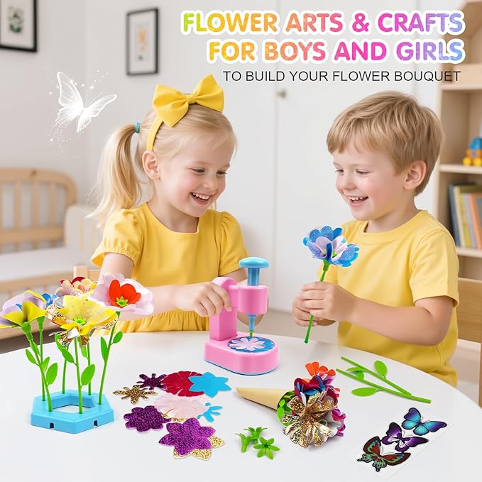 Jefunmore Flower Bouquet Toys, DIY Arts and Crafts for 3-8 Year Toddler Girl, Birthday Gifts for 3 4 5 6 7 8 9 Year Old Girls, Flower Crafts Kit for Kids for Preschool Learning and B-Day Gifts
