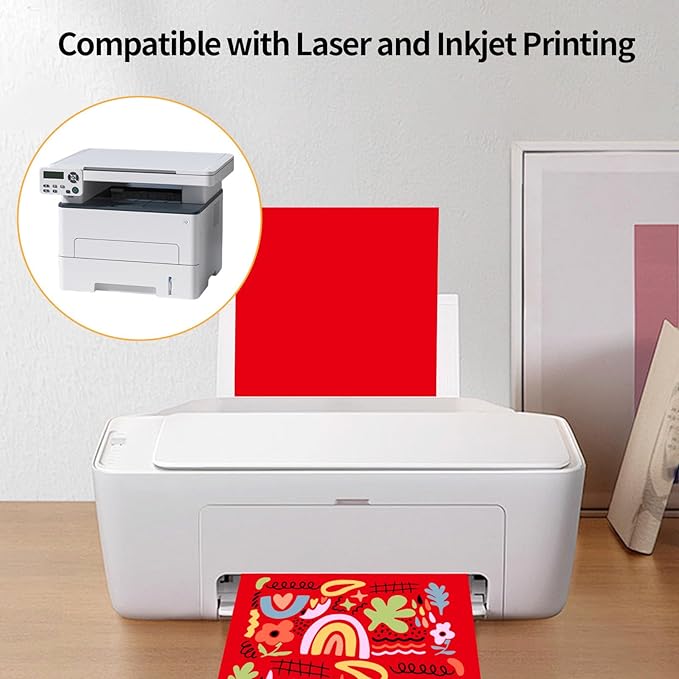 Printable Sticker Paper, 20 Sheets Red Printable Sticker Paper, Laser/Inkjet Printing- Matte Red, Letter Size (8.5" x 11")