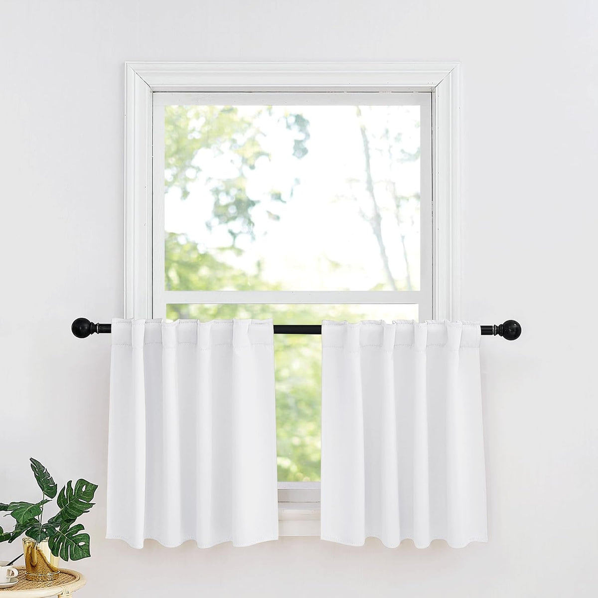 RYB HOME Kitchen Window Curtains - Blackout Privacy Half Window Curtains for Bedroom Bathroom Dining Living Room Cafe Office Short Tiers Drapes, W 34 x L 36 inches, 2 Panels, Pure White