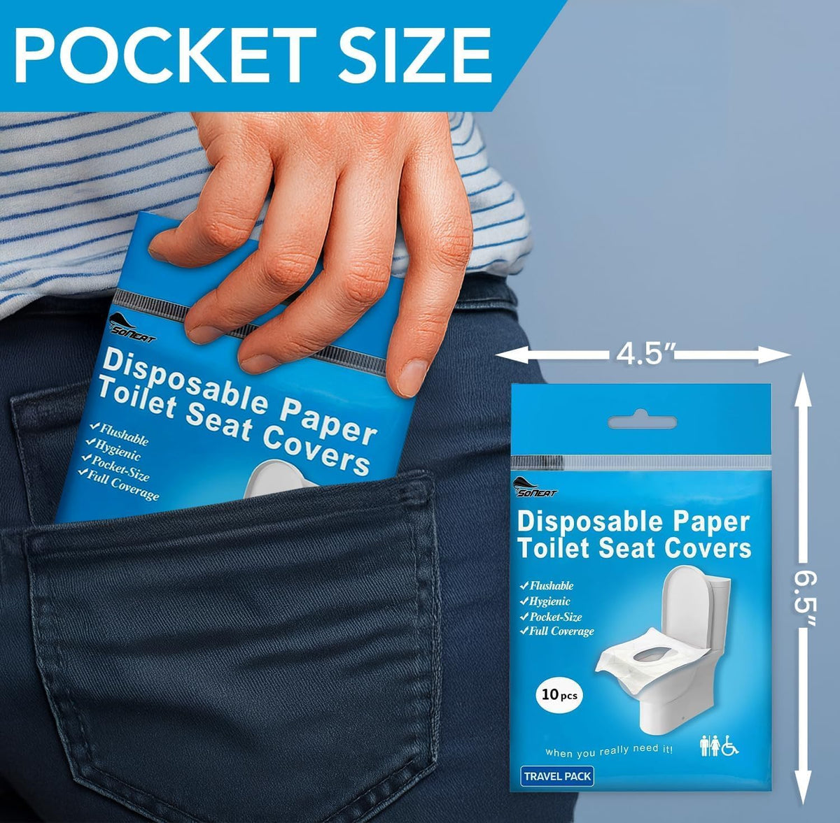 Disposable Toilet Seat Covers Flushable XL 50 Pack – Adults & Kids Potty Training Travel Toilet Seat Cover – 100% Biodegradable Public Restroom Protection for Airplane, Camping, Festivals