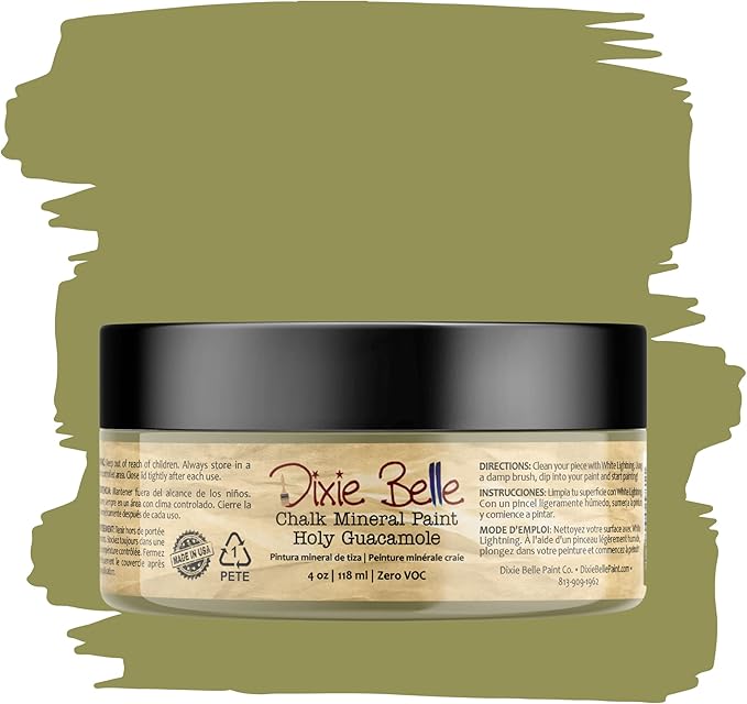 Dixie Belle Paint Company Chalk Finish Furniture Paint - Holy Guacamole (4oz) - Matte Avocado Green Chic Chalk Mineral DIY Furniture Paint