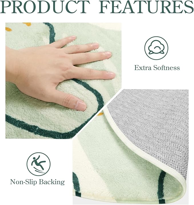Lahome Boho Round Rugs - 4Ft Washable Non-Slip Small Round Area Rug Throw Soft Cute Round Nursery Rug Non-Shed Lightweight Bathroom Rug, Green Botanical Print Circle Rug for Bedroom Dorm Kids Room