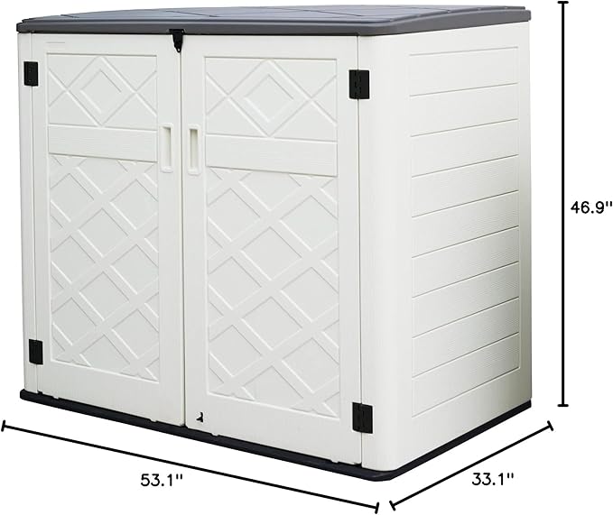 Large Horizontal Storage Sheds,38 cu.ft. Outdoor Storage Box for Garden,Patio and Backyard,Customized Shelves &Lockable(Off White)