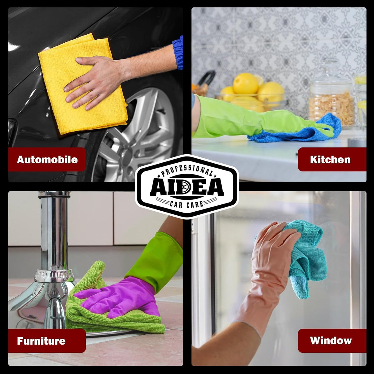 AIDEA Microfiber Cleaning Cloth 10PK, Micro Fiber Cloth for Cleaning Cars, Premium All Purpose Car Towels, Dusting Cloth Cleaning Rags SUVs, House, Kitchen, Window, Workshops, 12"×12"