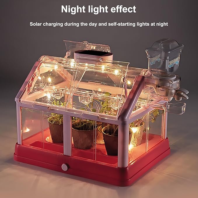 Kids Plant Growing Kit Greenhouse Growing Set Terrarium Kit Kids Science Educational DIY Plant Gardening Toy, Living Greenhouse with Solar Panel, Indoor Gardening Kit