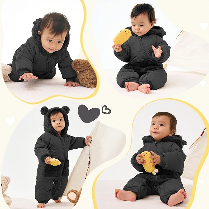 JiAmy Baby Snowsuit Newborn Winter Clothes Coat Romper Windproof Fleece Hat Zipper Baby Bear Outfit