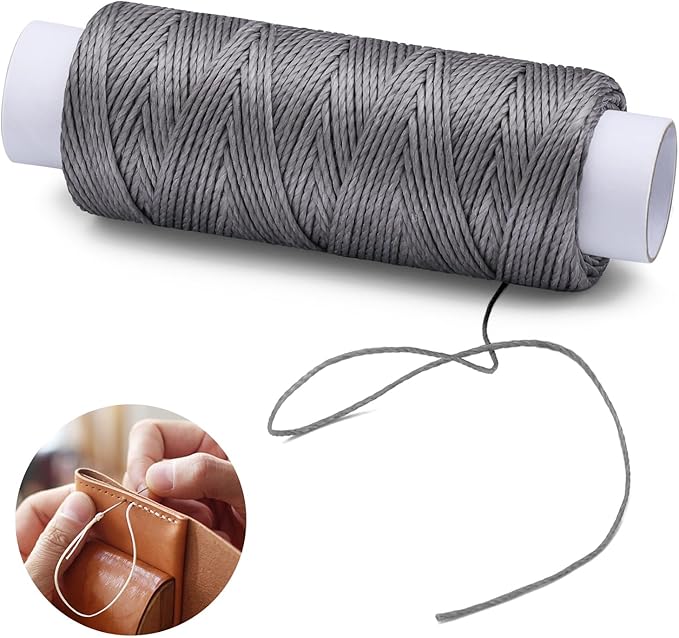 0.8 mm 54 Yards Round Waxed Thread for Leather Sewing, Leather Thread Wax String for Sewing, Stitching, Bookbinding, Bracelet, Braiding (Light Grey)