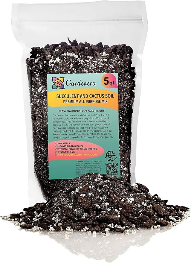 Gardenera Professional Succulent Soil Premium All Purpose Blend | Pre-Mixed Ready to Use for Cactus and Succulents | Sphagnum Peat Moss, Perlite, New Zealand Pine Bark - Made in USA - 10 Quart