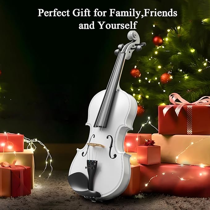 Beginner Violin 4/4, Full Size Violin for Adults, Teens, Student, Acoustic Fiddle Kit with Hard Case, Bow, Rosin, Bridge, Learners Age 12+ (White)