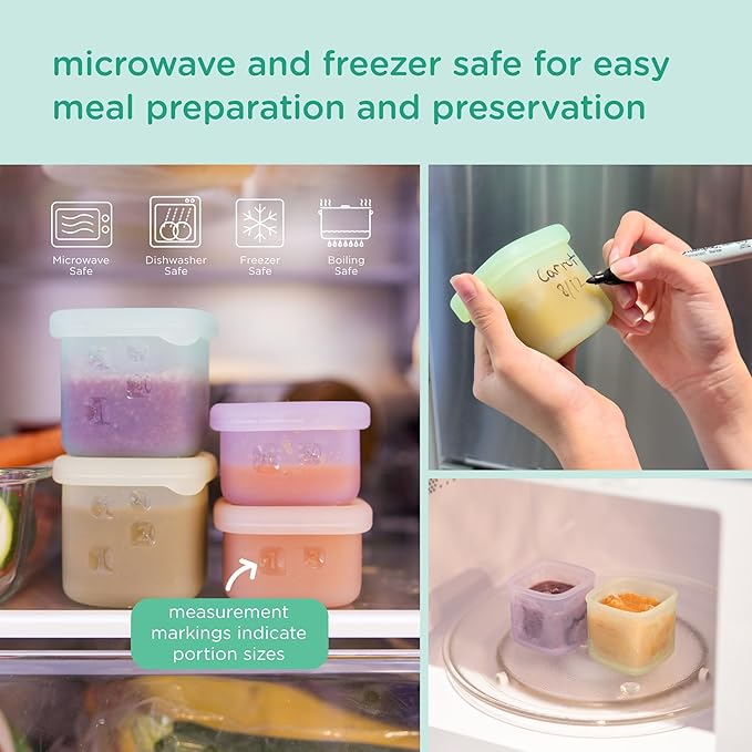 Olababy Clear Sense Silicone Storage Containers 4pk for Baby Food, Snacks, Formula, Puree, Sauce & More | Micro Plastic & BPA-Free | Daycare Essentials for Toddlers and Kids (Blueberry, 2 oz / 60 ml)