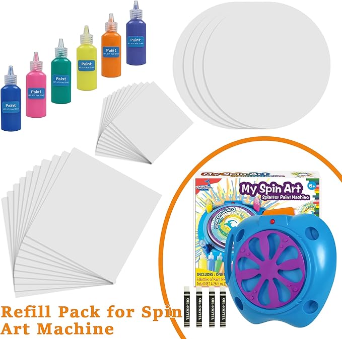 Spin Art Machine Variable Speed, Battery Operated Spinner - Paint Spinner with Splatter Guard, Washable Paint, Spin Art Kit, Art Design Card, Stem Toys, Kid Arts and Crafts, Girls Boys