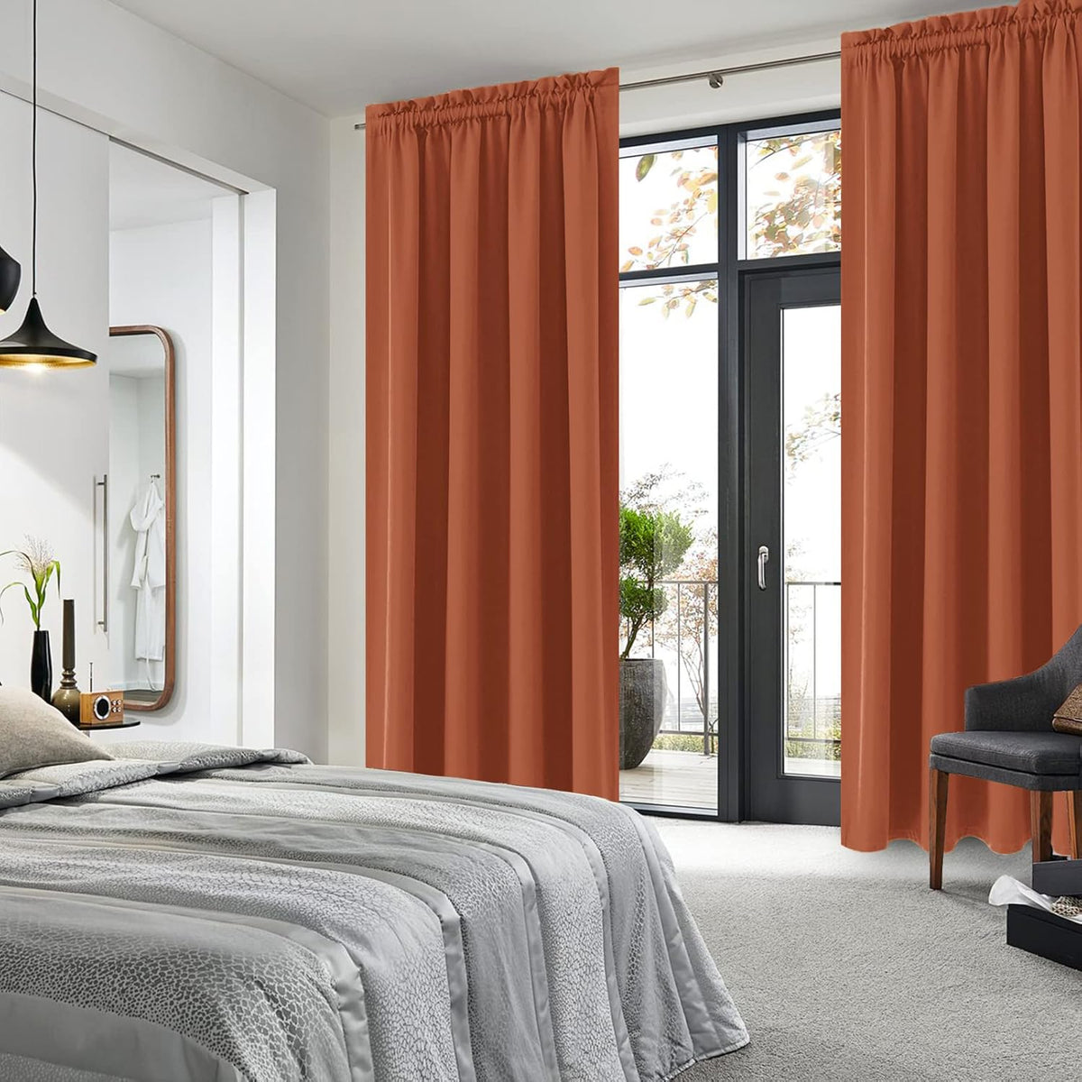 DWCN Blackout Curtains Thermal Insulated, Energy Saving & Noise Reducing Bedroom and Living Room Curtains, Burnt Ochre, W 52x L 95 Inch, Set of 2 Rod Pocket Curtain Panels