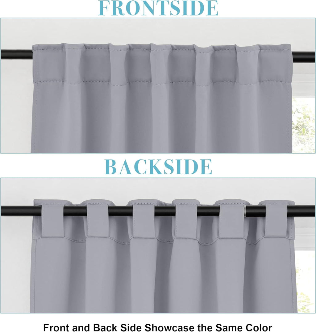 RYB HOME Blackout Curtains for Bedroom - Small Window Treatment Panels Full Privacy Thermal Insultaed Solar Drapes for Bathroom Dining Basement, Wide 42 x Long 45, Silver Grey, 2 Pcs