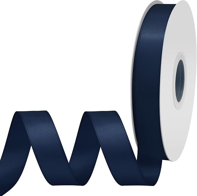 Navy Blue Satin Ribbon 3/4" X 50 Yards Solid Color Double Faced Ribbons Perfect for Crafts Wedding Decor Bow Making Arts Sewing and More