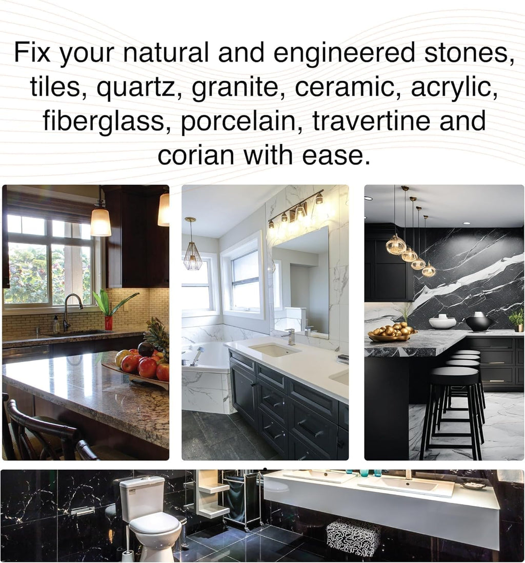 Marble, Granite & Quartz Countertop Repair Kit (Clear) - Fix Your Defects Like a Pro I Suitable for Most Repairs I Fix Broken Chips in Minutes
