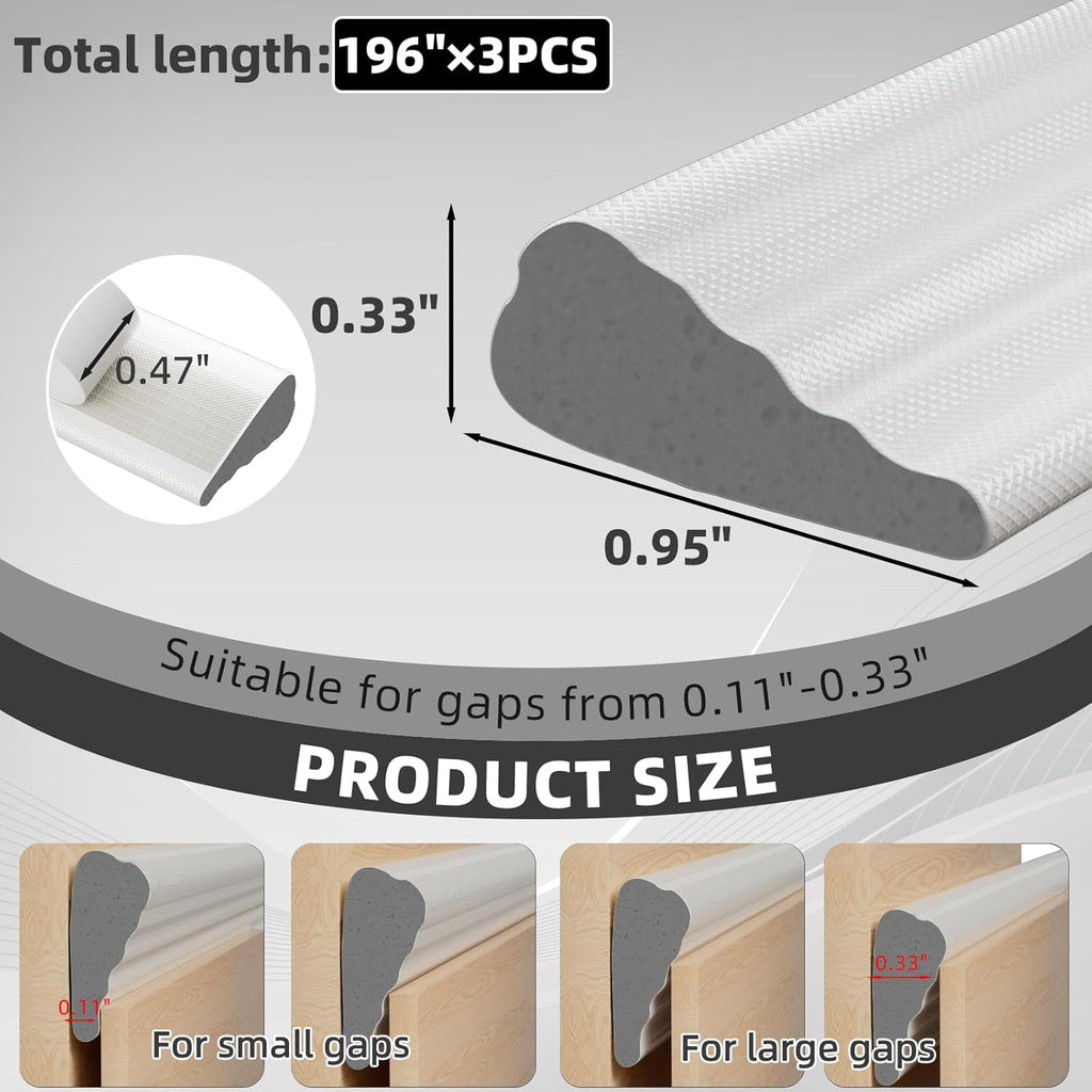 3Pcs×196" Wedge Weather Stripping Door Seal Strip for Door Frame & Window,Self Adhesive Window Insulation Draft Stopper Seal for Winter,Gray Foam Door Gap Filler for Soundproofing Light Blocker,White