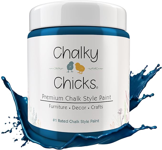 Chalky Chicks All-in-One Chalk Paint for Furniture or Cabinet - 16Fl Oz - Matte Finish Midnight (Peacock Blue) for Metal, Wood Furniture Paint - No Sanding All-in-One for Home Decor & Crafts, USA Made