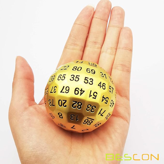 Bescon Solid Metal 100 Sided Dice, Game Dice D100, Giant Polyhedral Metal 100 Sides Dice 50MM in Diameter (1.97in), Matt Golden