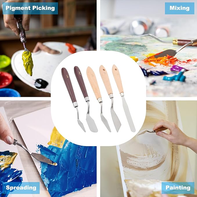 PATIKIL Art Spatula, No.12 22mm Stainless Steel Flexible Palette Knife Painting Knife Painting Spatula Oil Painting Mixing Scraper with Wood Handle for Canvas Acrylic Painting, Brown