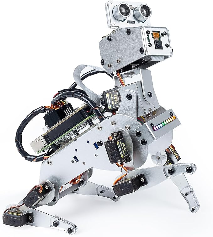 SunFounder PiDog AI Robot Dog Kit for Raspberry Pi 5/4/3B+/3B/Zero 2W, ChatGPT-4o Enabled with Voice Command & Video Recognition, App Control, FPV, 12 Servos, Gyroscope, Camera, Mic (RPI NOT Included)