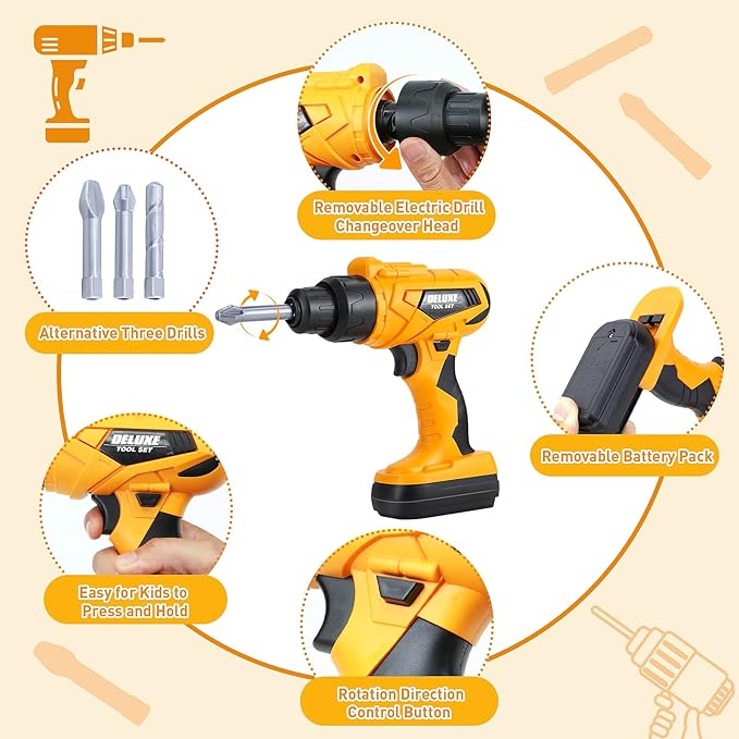 Zealous Kids Tool Set for Boys,Toddler Tool Set with Kids Tool Box & Electronic Toy Drill,Construction Pretend Play Tools for Kids,Toys for 3 4 5 Year Old Boys,Toddler Boy Toys