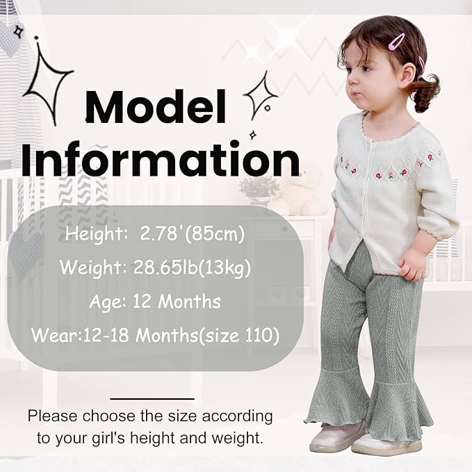 2 Pack Toddler Baby Girl Pants Flare Leggings Ribbed Knit Newborn Bell Bottoms Solid Ruffle Infant Pants for Girls