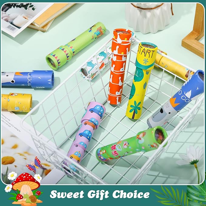 24 Pcs Classic Kaleidoscopes Educational Toys Return Gifts Paper Tumble Tube Prism Lens Old Fashioned Vintage Toys Party Favor Valentines Gift for Kids Stock Stuffer, Random Style (Vivid Style)