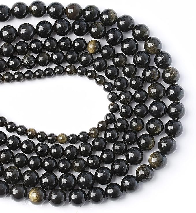 AAA Natural Gold Obsidian Gemstone Beads Energy Healing Power Stones Round Loose Beads for Jewelry Making, DIY Bracelet Necklace 12mm 32pcs