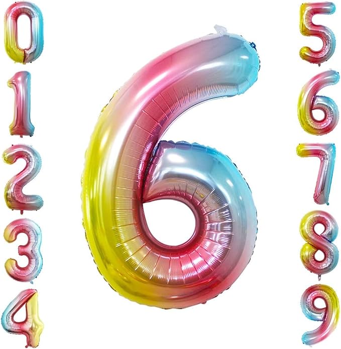 GOER Rainbow Foil Balloons Number 6,Huge Number Balloons for 6th Birthday Party Supplies Anniversary Decorations (3 pcs,42 inch,32 inch,16inch)