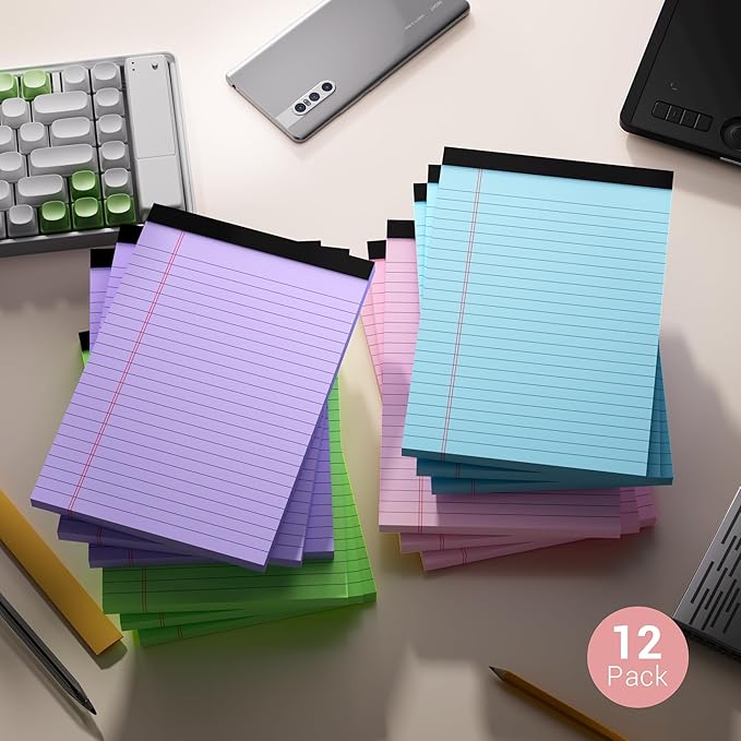 Legal Pads 5x8 Colored Note Pads, 12 Pack College Ruled Notepads 5x8 Lined Paper, Colored Notebook Paper Writing Pads 30 Sheets per Colored Paper Small Legal Pads 5x8 for Home Office School Supplies
