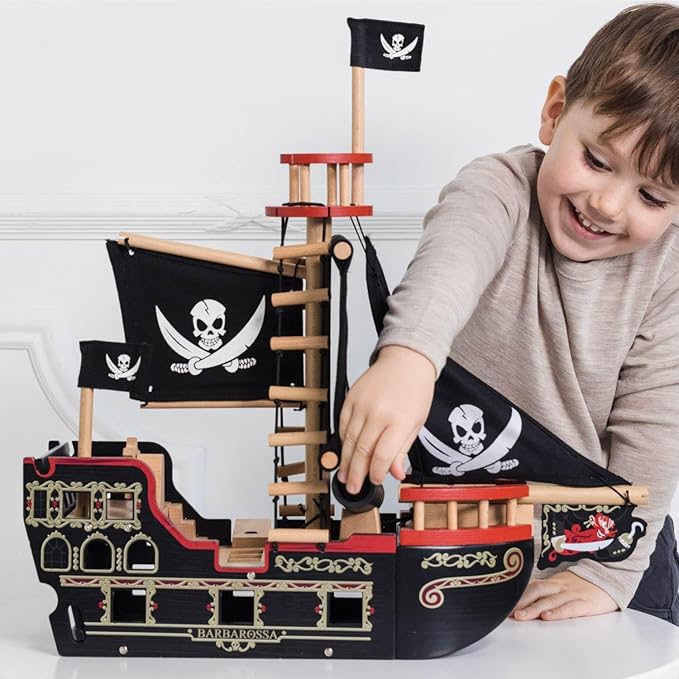 Le Toy Van Barbarossa Pirate Ship Set Premium Wooden Toys for Kids Ages 3 years & Up