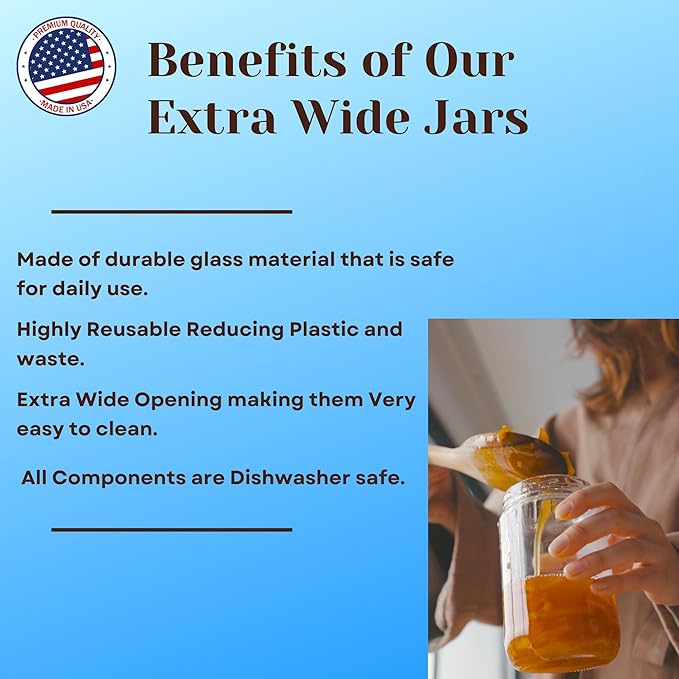 JARMING COLLECTIONS 32oz Extra Wide Mouth Glass Storage Jar with BPA-Free Plastic Lid – Quart Size Airtight Mason Jar for Kitchen, Pantry, and Food Storage (Set of 2)