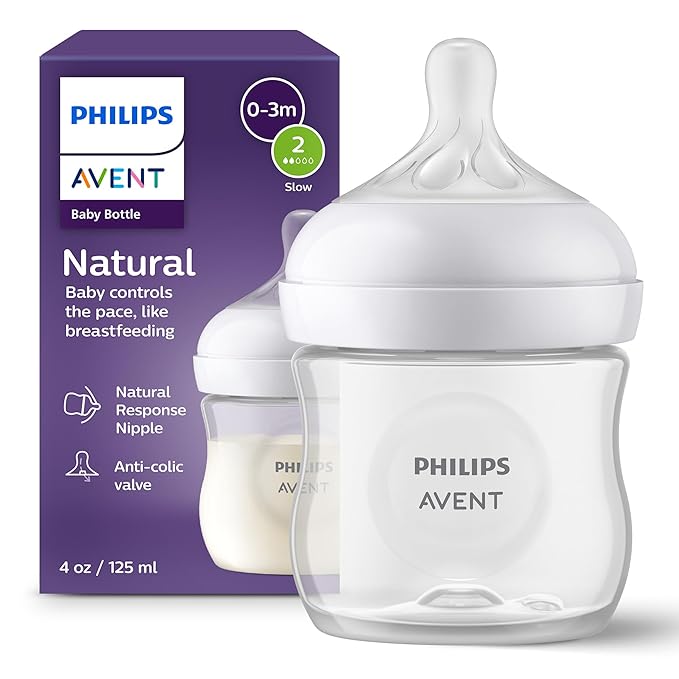 Philips Avent Natural Baby Bottle with Natural Response Nipple (Slow Flow, Flow 2), SCY900/91