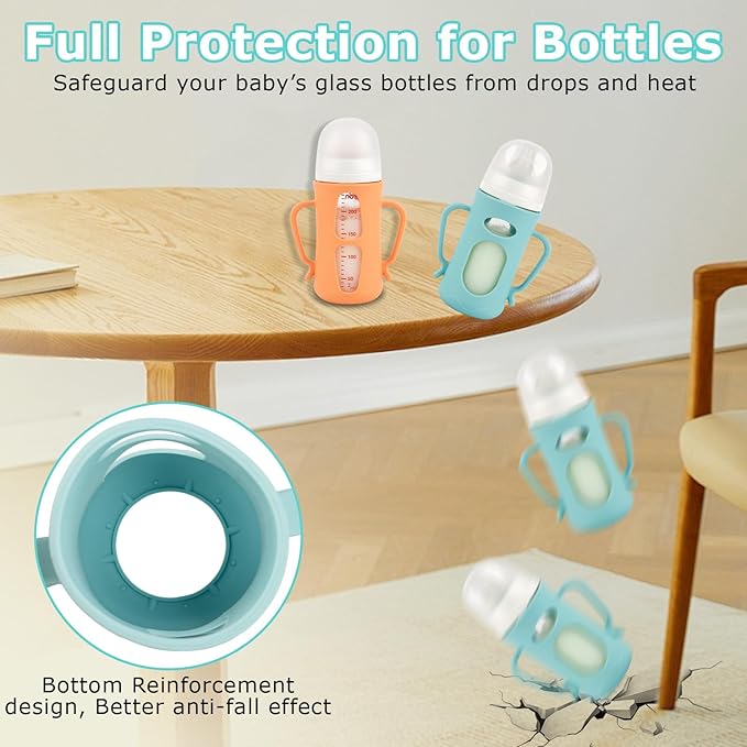 Silicone Sleeves for Pigeon Baby Bottles 8.1 oz,Anti Breakage Glass Baby Bottle Holder with Handles 2 Pack