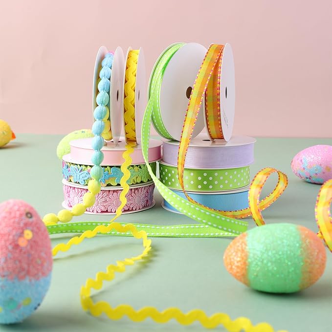 LaRibbons Pastel Ribbons for Crafts 10 Rolls Assorted Ribbon for Gift Wrapping, Hair Bows, DIY Crafts, Home Decor 46 Yards