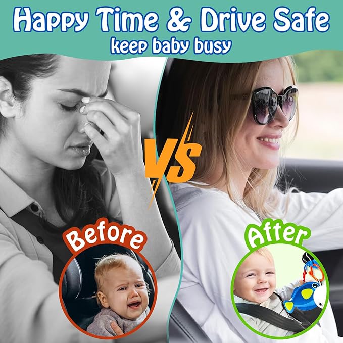 Baby Car Seat Ocean Animals Toys - Kick and Play Double Sided Infant Car Seat Toys with Plush Toys, Mirror, Teether for Baby Travel Activities, Christmas Birthday Gifts Newborn Infant Toy
