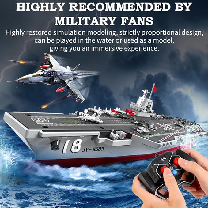 RC Boats for Kids 8-12, 16-inch Warship Battleship Aircraft Carrier with 2 Rechargeable Batteries, 15mph High Speed Remote Control Military Ship for Pool & Lake, Exhibits Model Gift for Boys