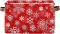 Christmas White Snowflakes on Red Storage Basket Cube Storage Bins Organizer Bag Collapsible Closet Shelf Baskets with handle for Baby Cloth Pet Toy Book 14.2×10.2×8.3 IN