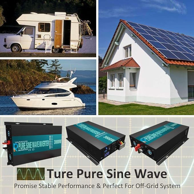 WZRELB 3000W 12V 110V Pure Sine Wave Solar Power Inverter Homeuse DC to AC System